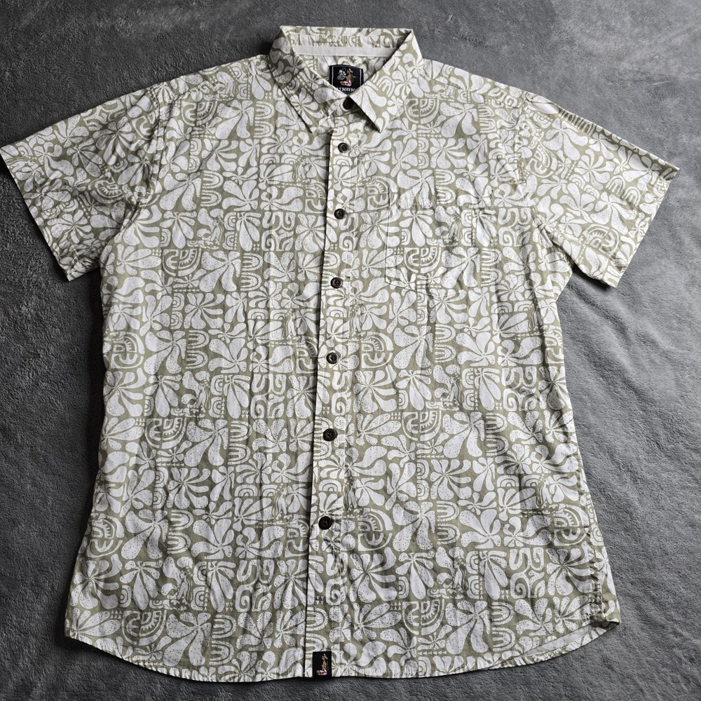 Hinano Tahiti Shirt Mens Medium Beige Tan Tribal Island Girl Floral Print